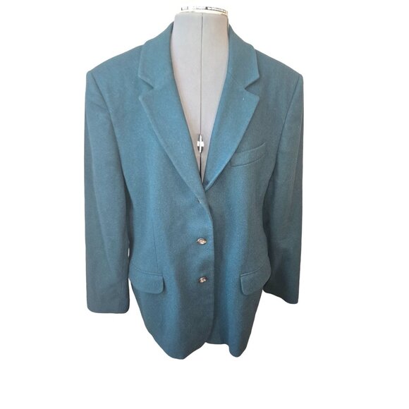 L.L. Bean Dark Green Womens Blazer Jacket Size 20 Wool Blend Classic Fit - Picture 2 of 6